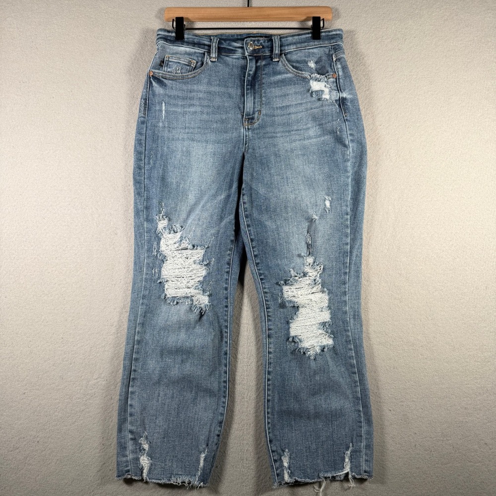Judy Blue Straight Fit Distressed High Rise Jeans Medium Wash 9/29 JB82434MD
